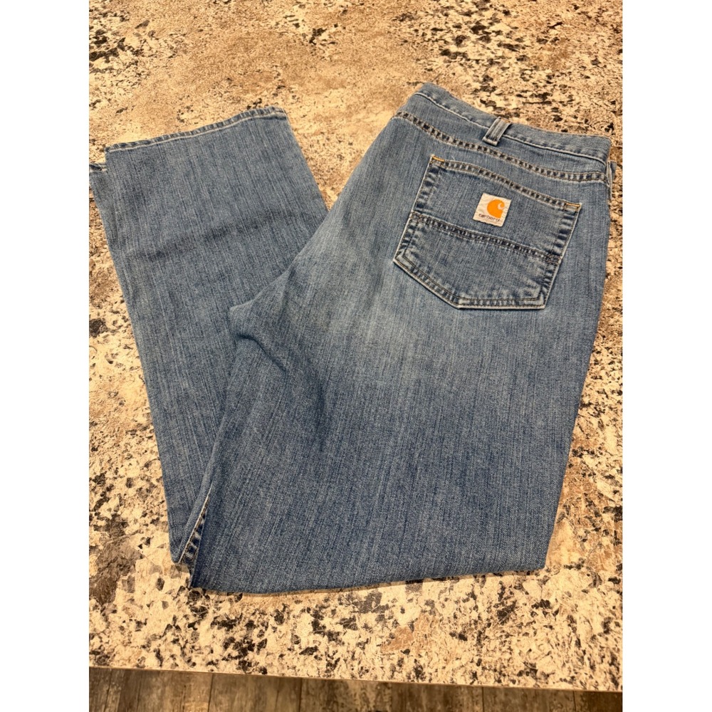 Carhartt Mens Straight Fit Jeans Medium Wash Blue Denim 40x30 Workwear